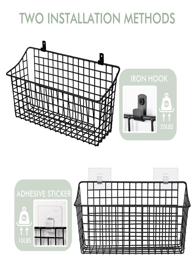 LIGHT DUST Large Wall Hanging Baskets - 2 Set Rustproof Rubber Coating Wall Shelving Organizers - Metal Wire Basket Storage No Drill Adhesive Wall Mount for Shower Kitchen Laundry Pantry Cabinet RV (Black) - Image 3